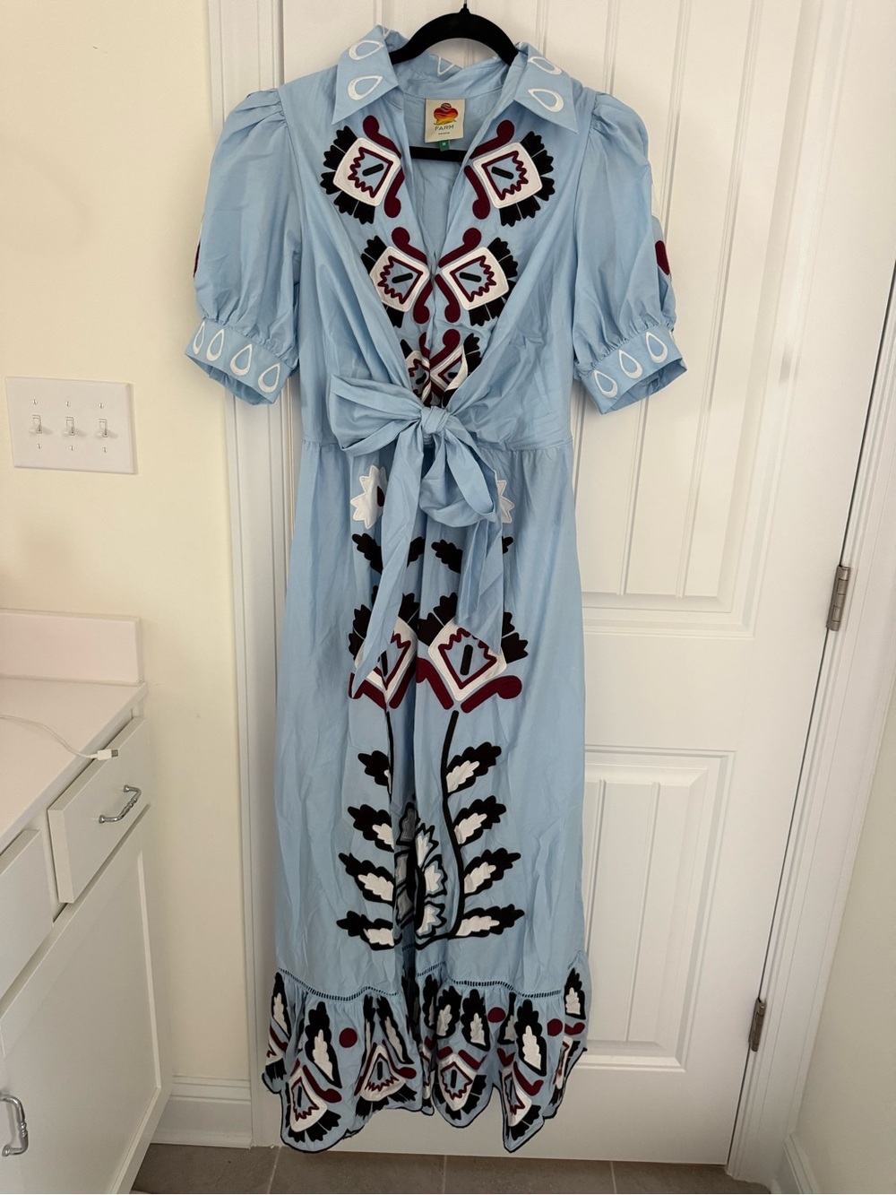 Farm Rio western Light Blue Printed Tie-Front Maxi Dress - Picture 2 of 6